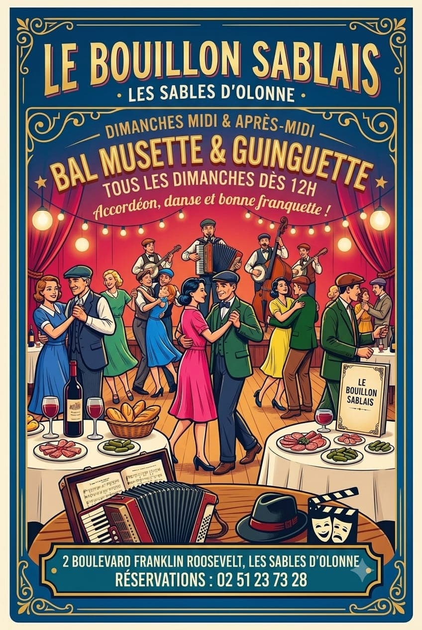 Affiche du bal musette et de la guinguette du dimanche dès 12h