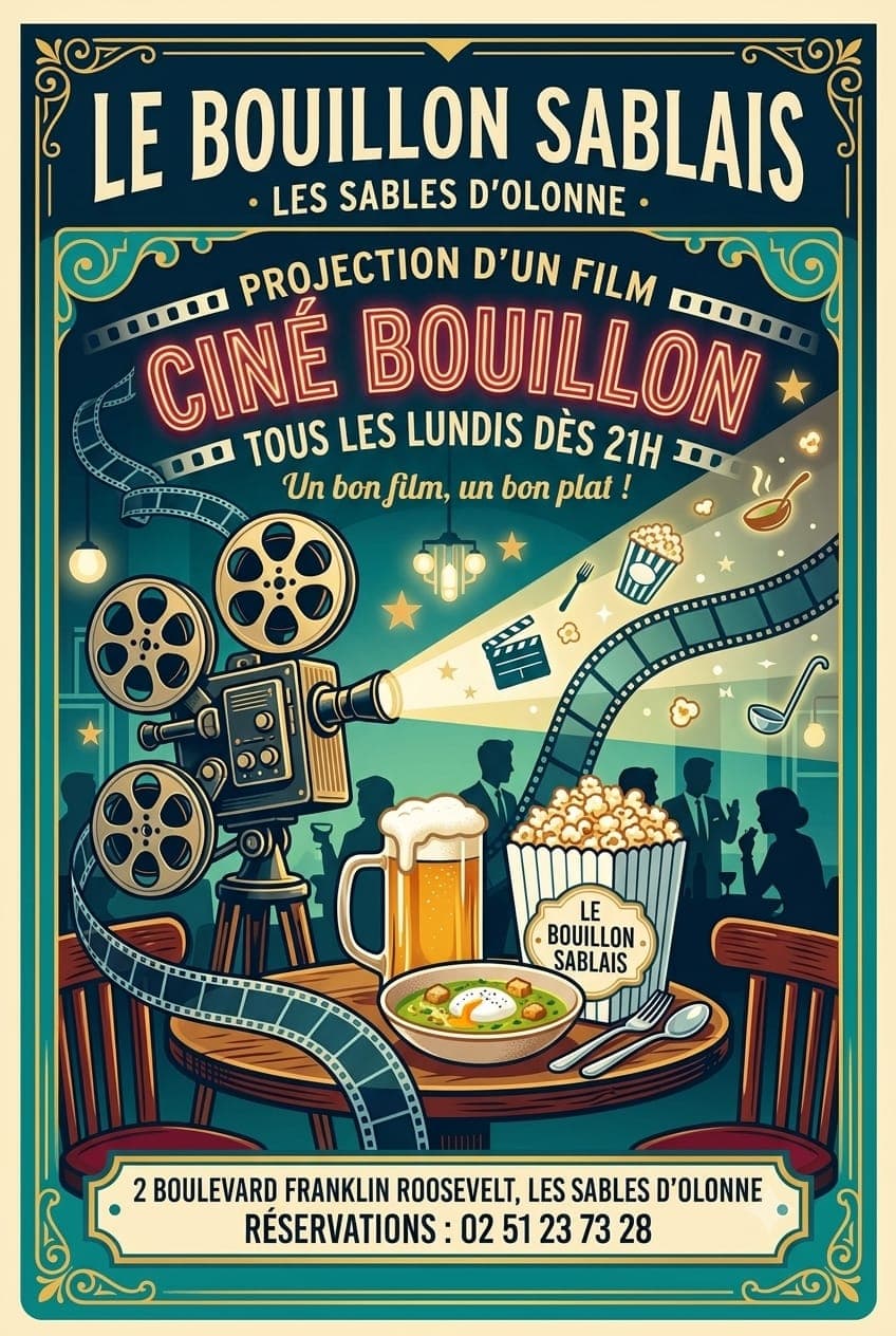Affiche de la soirée cinéma du lundi à 21h au Bouillon Sablais
