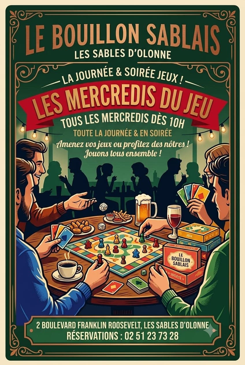 Affiche des mercredis du jeu dès 10h au Bouillon Sablais
