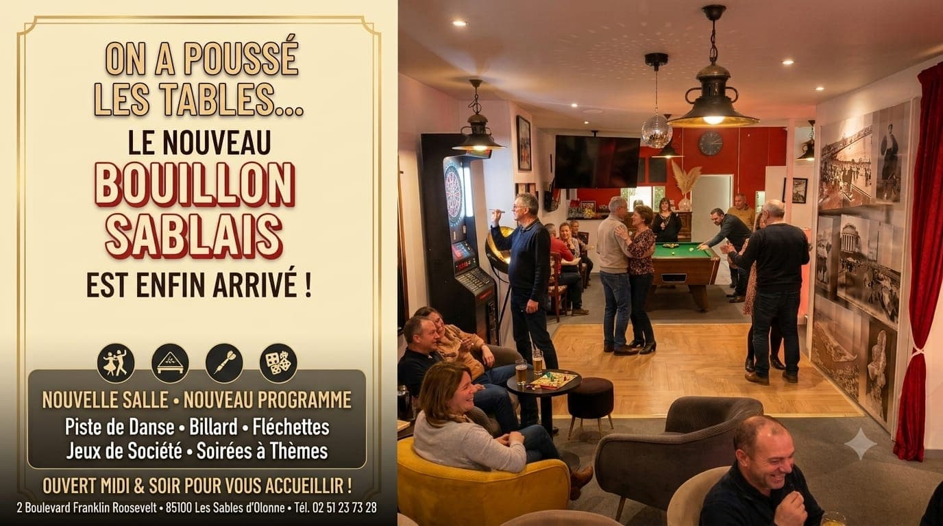La salle de jeux du Bouillon Sablais avec son billard, ses fléchettes et sa piste de danse
