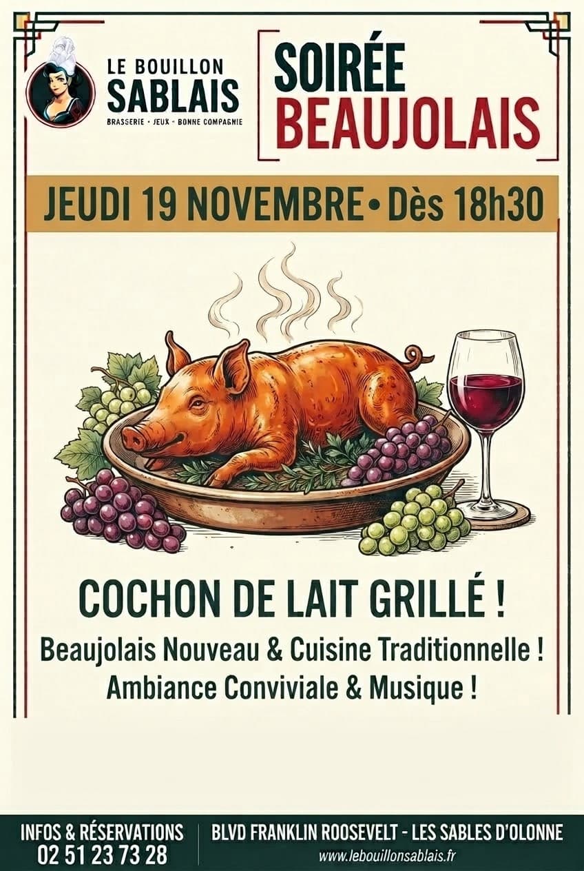 Affiche Soirée Beaujolais, jeudi 19 novembre 2026 dès 18h30