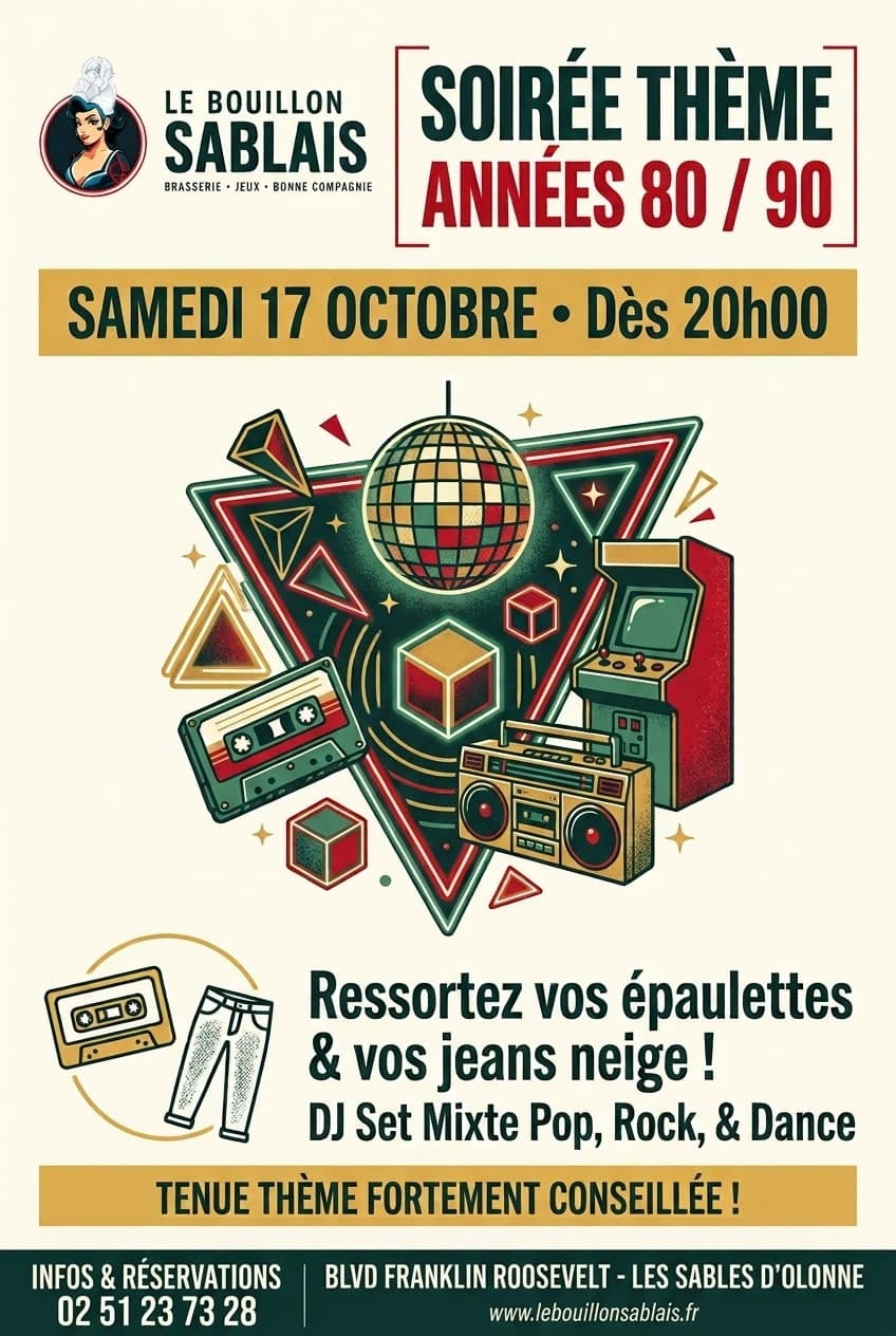 Affiche Soirée années 80 / 90, samedi 17 octobre 2026 dès 20h00