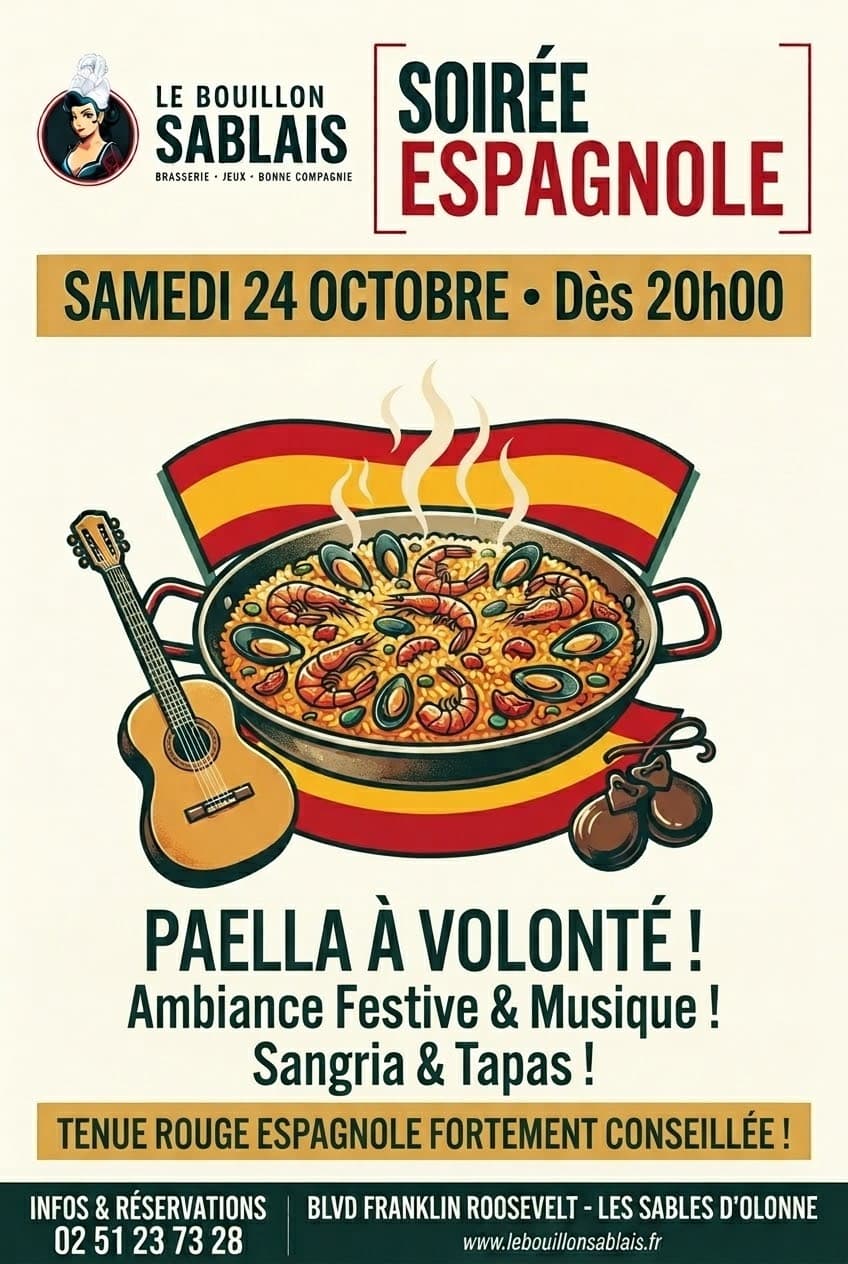 Affiche Soirée espagnole, samedi 24 octobre 2026 dès 20h00